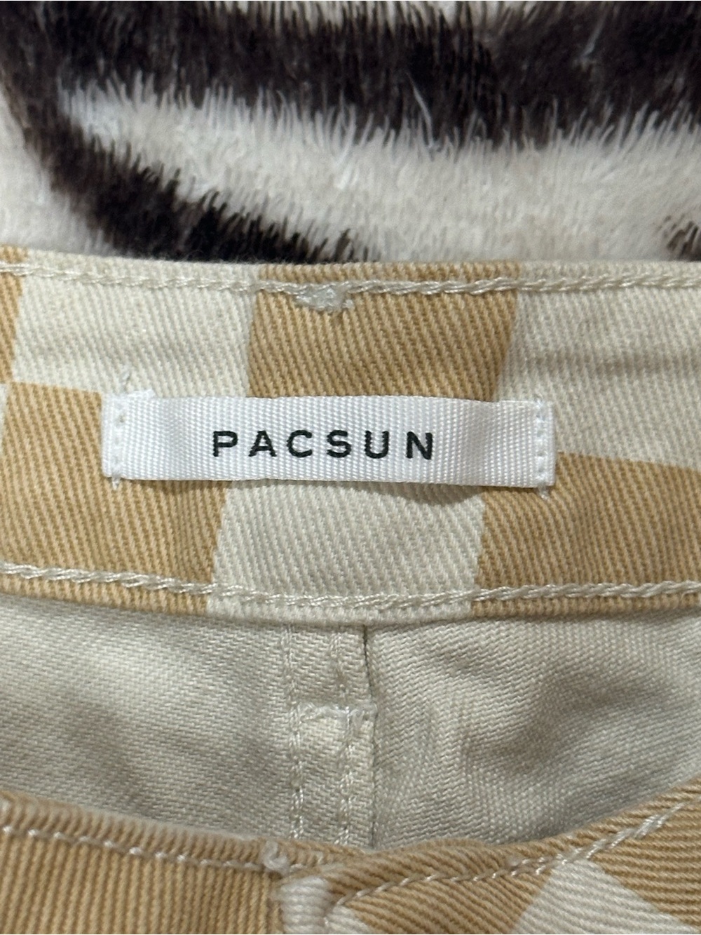 PacSun Tan and Cream Checkerboard High-Rise Jean Shorts - Picture 2 of 5